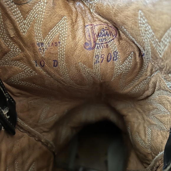 Justin Mens Western Leather Boots 2908 Size 10 D Black SB05 - Picture 8 of 8